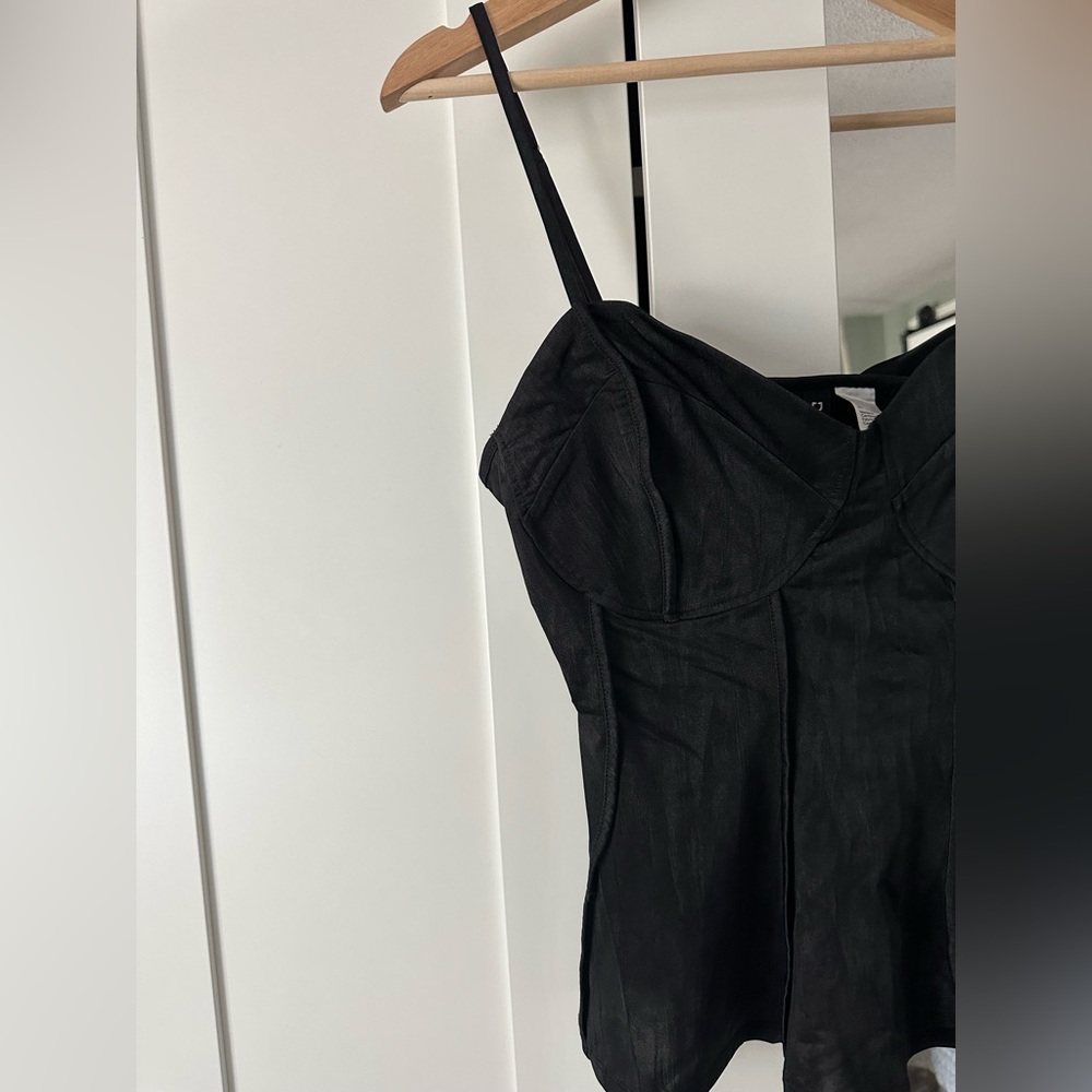 H&M Satin Bustier Peplum Cami with Spaghetti Straps in Black Womens Large - Picture 2 of 4